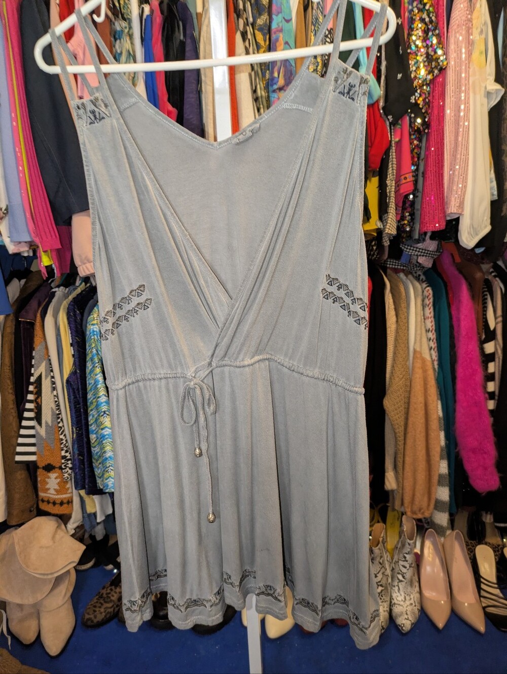 POL Boho Embroidered Cinch-Waist Tank / Tunic Large